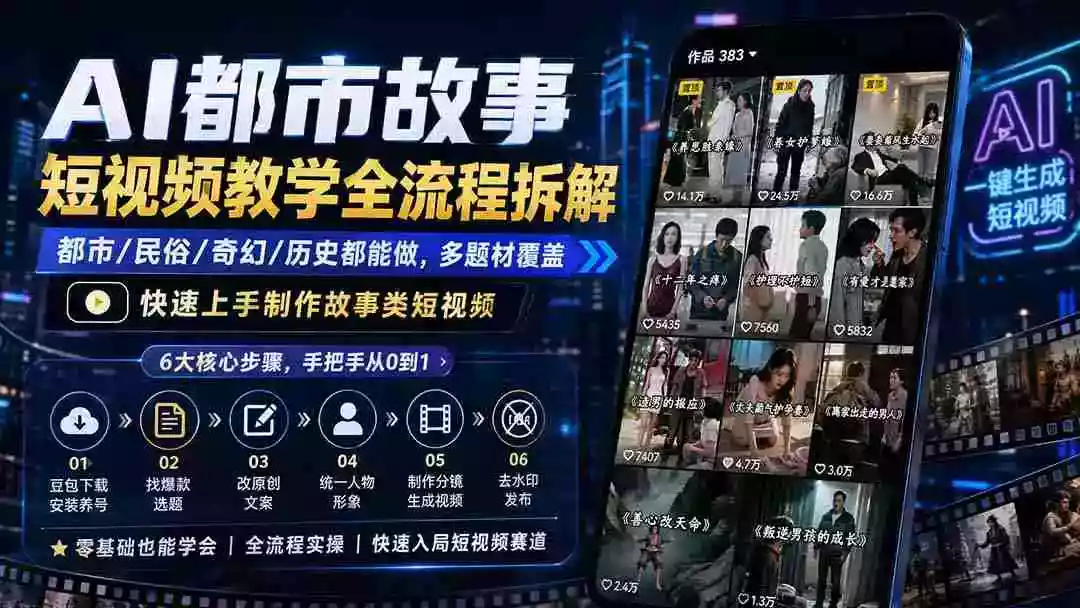AI都市故事短视频教学全流程拆解;都市/民俗/奇幻/历史都能做多题材覆盖,快速上手制作故事类短视频 AI都市故事短视频教学全流程拆解;都市/民俗/奇幻/历史都能做多题材覆盖,快速上手制作故事类短视频