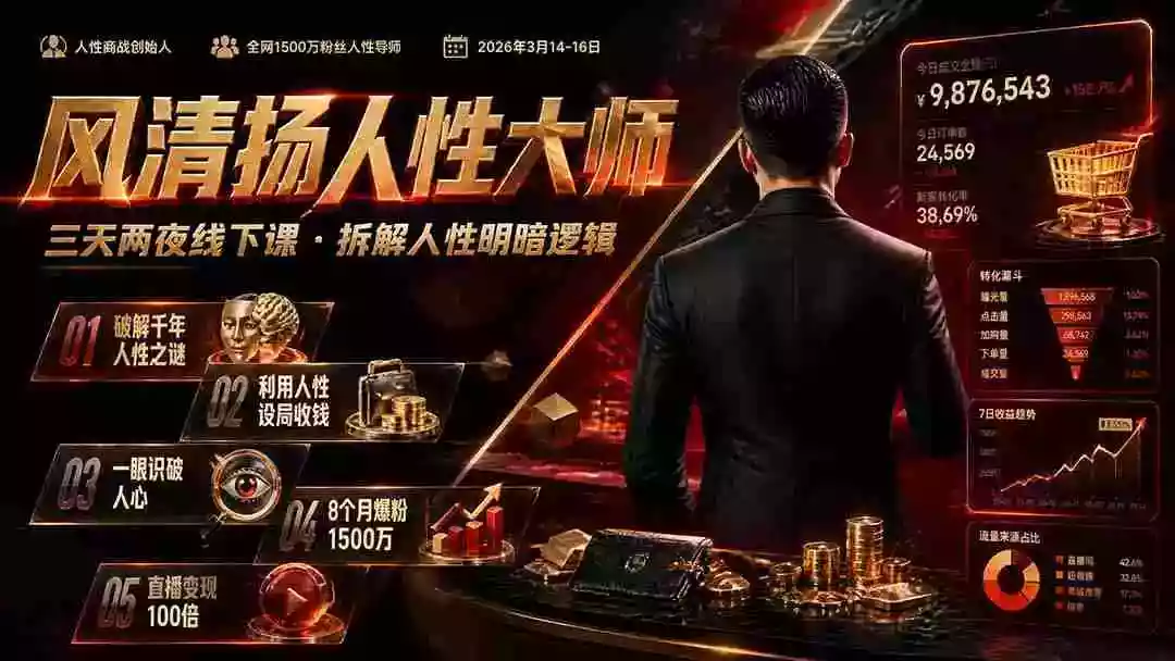 风清扬人性大师-三天两夜3月14-16线下课2026年|拆解人性明暗逻辑,识人避坑,千万粉涨粉+直播百倍变现实战教学 风清扬人性大师-三天两夜3月14-16线下课2026年|拆解人性明暗逻辑,识人避坑,千万粉涨粉+直播百倍变现实战教学
