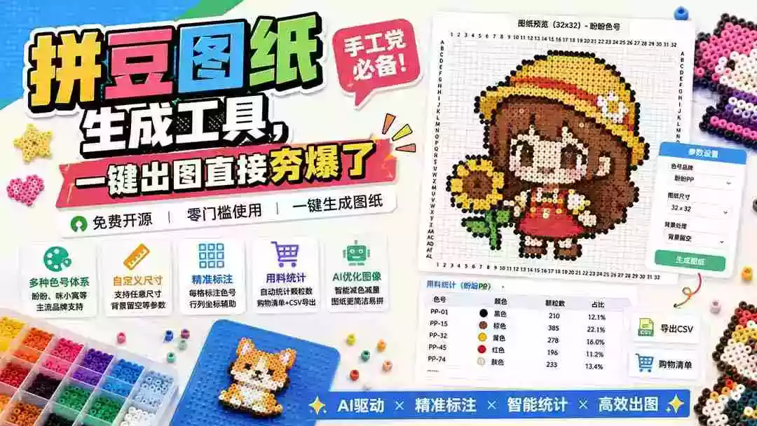 拼豆图纸生成工具,手工党必备!一键出图直接夯爆了 拼豆图纸生成工具,手工党必备!一键出图直接夯爆了