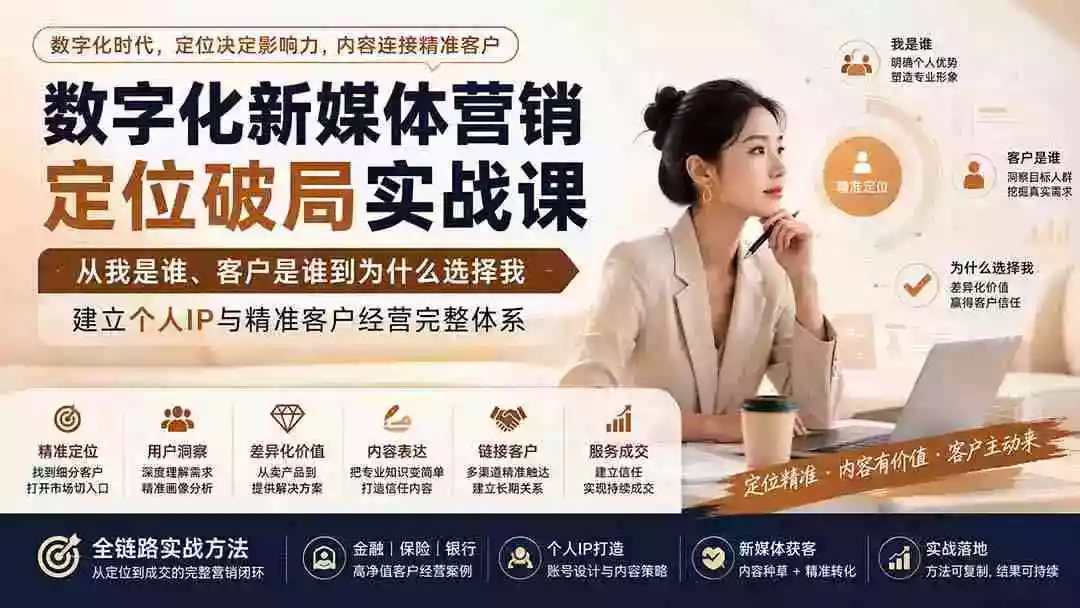 数字化新媒体营销定位破局实战课:从我是谁、客户是谁到为什么选择我,建立个人IP与精准客户经营完整体系 数字化新媒体营销定位破局实战课:从我是谁、客户是谁到为什么选择我,建立个人IP与精准客户经营完整体系