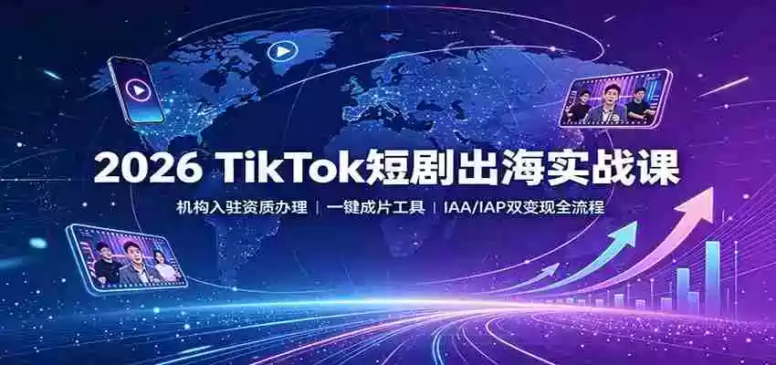 2026 TikTok短剧出海实战课:机构入驻资质办理,一键成片工具,IAA/IAP双变现全流程 2026 TikTok短剧出海实战课:机构入驻资质办理,一键成片工具,IAA/IAP双变现全流程