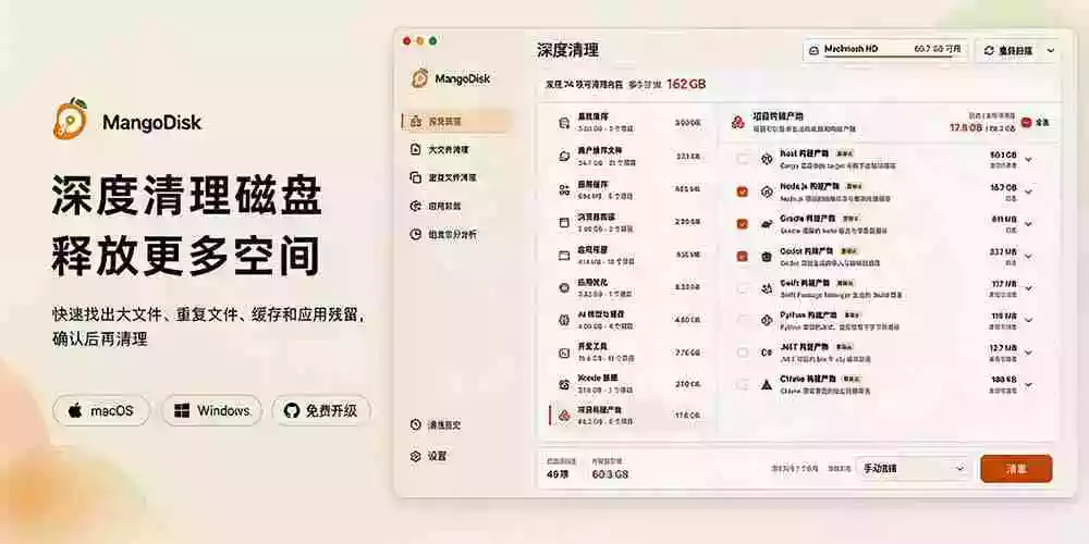 在Gtihub上做出10万 stars 的大神,又发布新项目了!一键让磁盘更干净,开源免费清理工具 MangoDisk 在Gtihub上做出10万 stars 的大神,又发布新项目了!一键让磁盘更干净,开源免费清理工具 MangoDisk