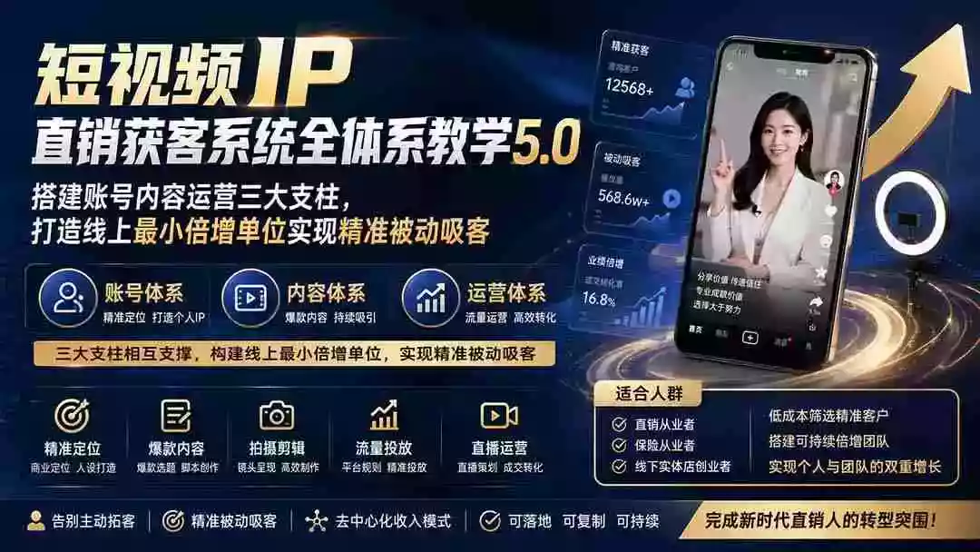 短视频IP直销获客系统全体系教学5.0;搭建账号内容运营三大支柱,打造线上最小倍增单位实现精准被动吸客 短视频IP直销获客系统全体系教学5.0;搭建账号内容运营三大支柱,打造线上最小倍增单位实现精准被动吸客