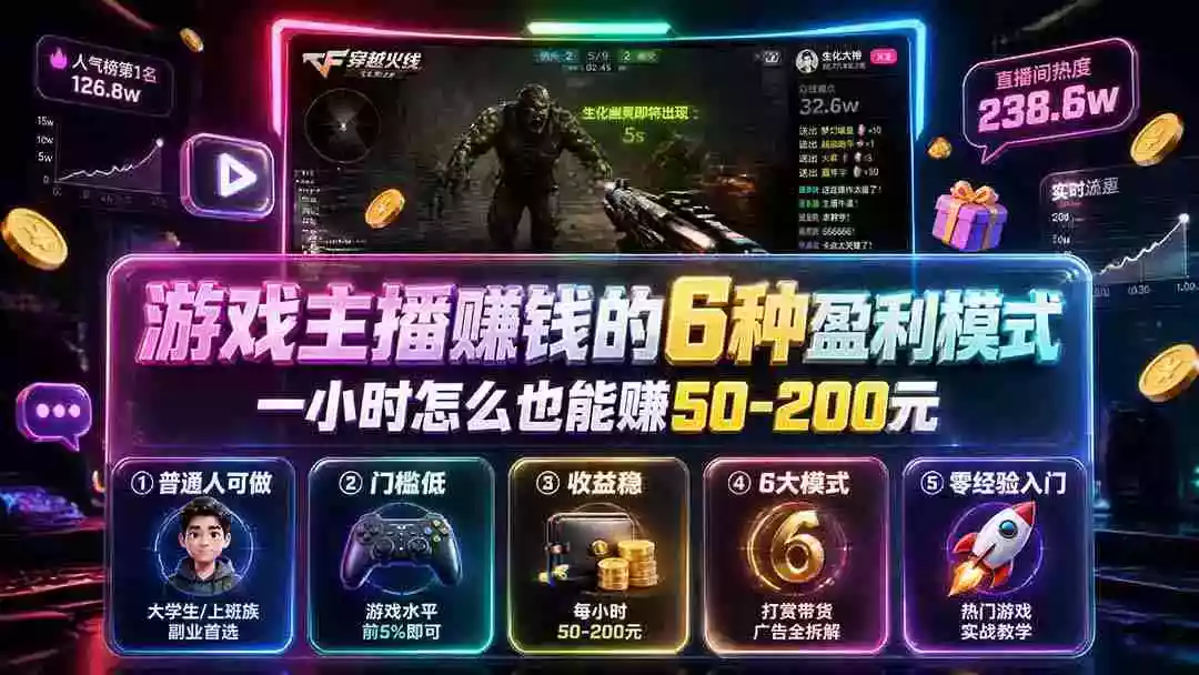 付费文章:游戏主播赚钱的6种盈利模式,一小时怎么也能赚50-200元