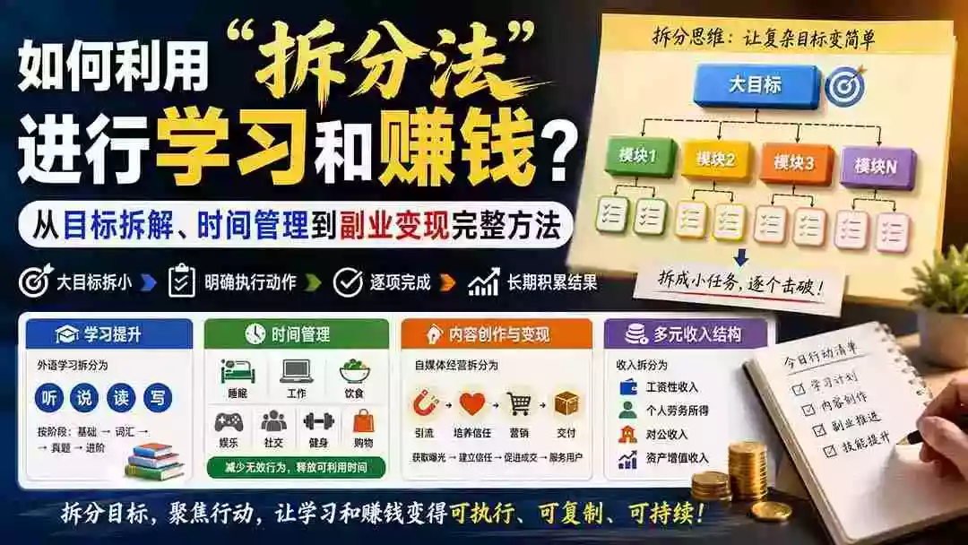付费文章:如何利用“拆分法”进行学习和賺钱?从目标拆解、时间管理到副业变现完整方法 付费文章:如何利用“拆分法”进行学习和賺钱?从目标拆解、时间管理到副业变现完整方法