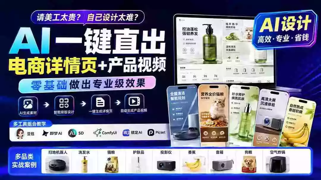 请美工太贵？自己设计太难？AI一键直出电商详情页+产品视频，零基础做出专业级效果 (更新0820)