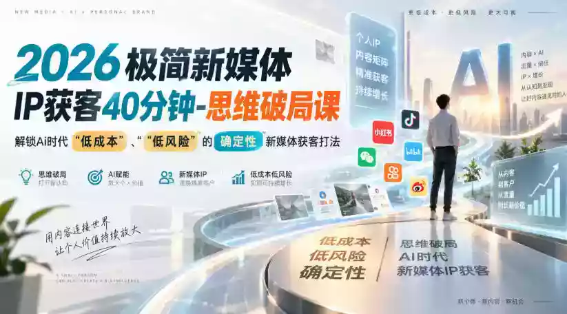 2026极简新媒体IP获客40分钟-思维破局课,解锁Ai时代“低成本”、“低风险”的确定性新媒体获客打法 2026极简新媒体IP获客40分钟-思维破局课,解锁Ai时代“低成本”、“低风险”的确定性新媒体获客打法