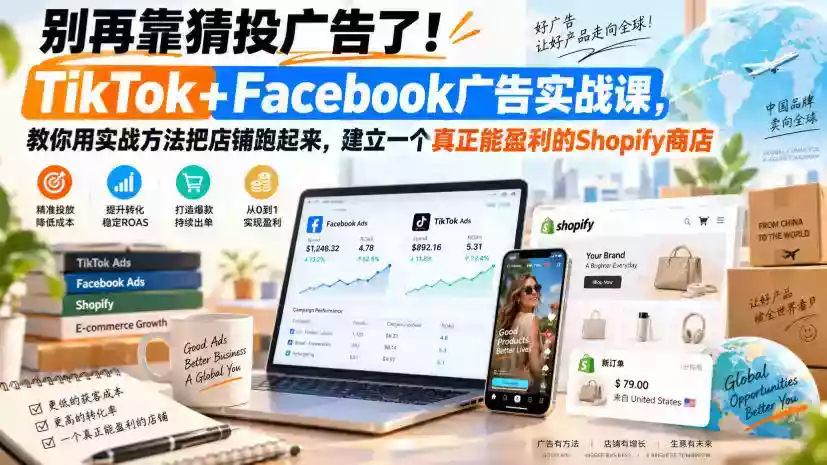 别再靠猜投广告了!TikTok+Facebook广告实战课,教你用实战方法把店铺跑起来,建立一个真正能盈利的Shopify商店【原创双语字幕】 别再靠猜投广告了!TikTok+Facebook广告实战课,教你用实战方法把店铺跑起来,建立一个真正能盈利的Shopify商店【原创双语字幕】