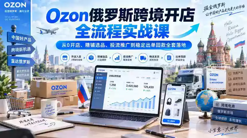 Ozon俄罗斯跨境开店全流程实战课|从0开店、精铺选品、投流推广到稳定出单回款全套落地 Ozon俄罗斯跨境开店全流程实战课|从0开店、精铺选品、投流推广到稳定出单回款全套落地