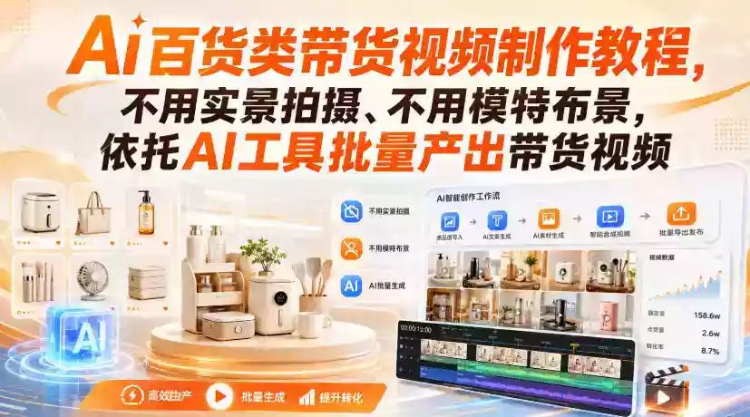 Ai百货类带货视频制作教程，不用实景拍摄、不用模特布景，依托AI工具批量产出带货视频