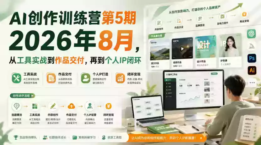 AI创作训练营第5期2026年8月,从工具实战到作品交付,再到个人IP闭环(更新0910) AI创作训练营第5期2026年8月,从工具实战到作品交付,再到个人IP闭环(更新0910)