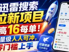 迅雷搜索拉新项目，最高16每单！不限量级人人可冲，零门槛上手（更新0910）