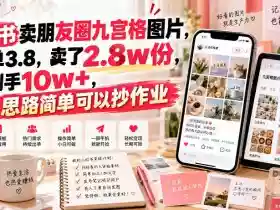 小红书卖朋友圈九宫格图片，一单3.8，卖了2.8w份，到手10w+，思路简单可以抄作业