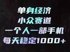 单身经济小众赛道，一个人一部手机，每天稳定1000+，长期可持续的赛道【揭秘】