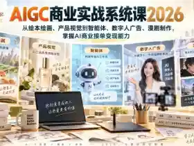 AIGC商业实战系统课2026,从绘本绘画、产品视觉到智能体、数字人广告、漫剧制作,掌握AI商业接单变现能力