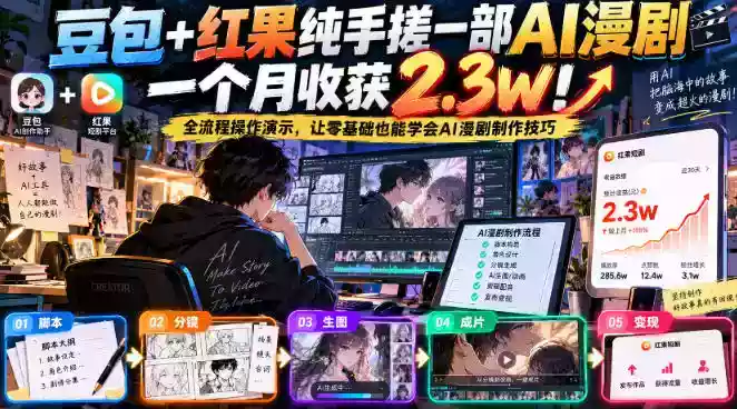 豆包+红果纯手搓一部AI漫剧一个月收获2.3w!全流程操作演示,让零基础也能学会AI漫剧制作技巧 豆包+红果纯手搓一部AI漫剧一个月收获2.3w!全流程操作演示,让零基础也能学会AI漫剧制作技巧