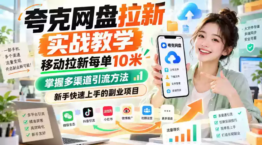 夸克网盘拉新实战教学,移动拉新每单10米,掌握多渠道引流方法,新手快速上手的副业项目(更新1022) 夸克网盘拉新实战教学,移动拉新每单10米,掌握多渠道引流方法,新手快速上手的副业项目(更新1022)