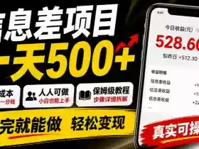 信息差项目一天500+,零成本,人人可做,保姆级教程,看完就能做【揭秘】