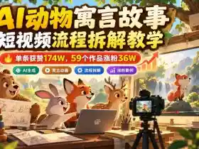 AI动物寓言故事短视频流程拆解教学,单条获赞174W,59个作品涨粉36W